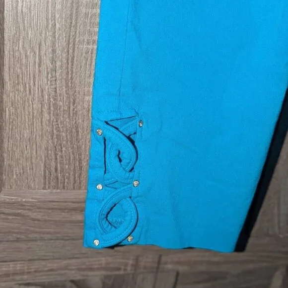 *3 FOR $9* Attyre Crop Capri Length Calf Cut Out Rhinestone Ankle Pull On Pants - Picture 2 of 3